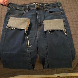 High waisted, ankle length (when cuffed), size 12